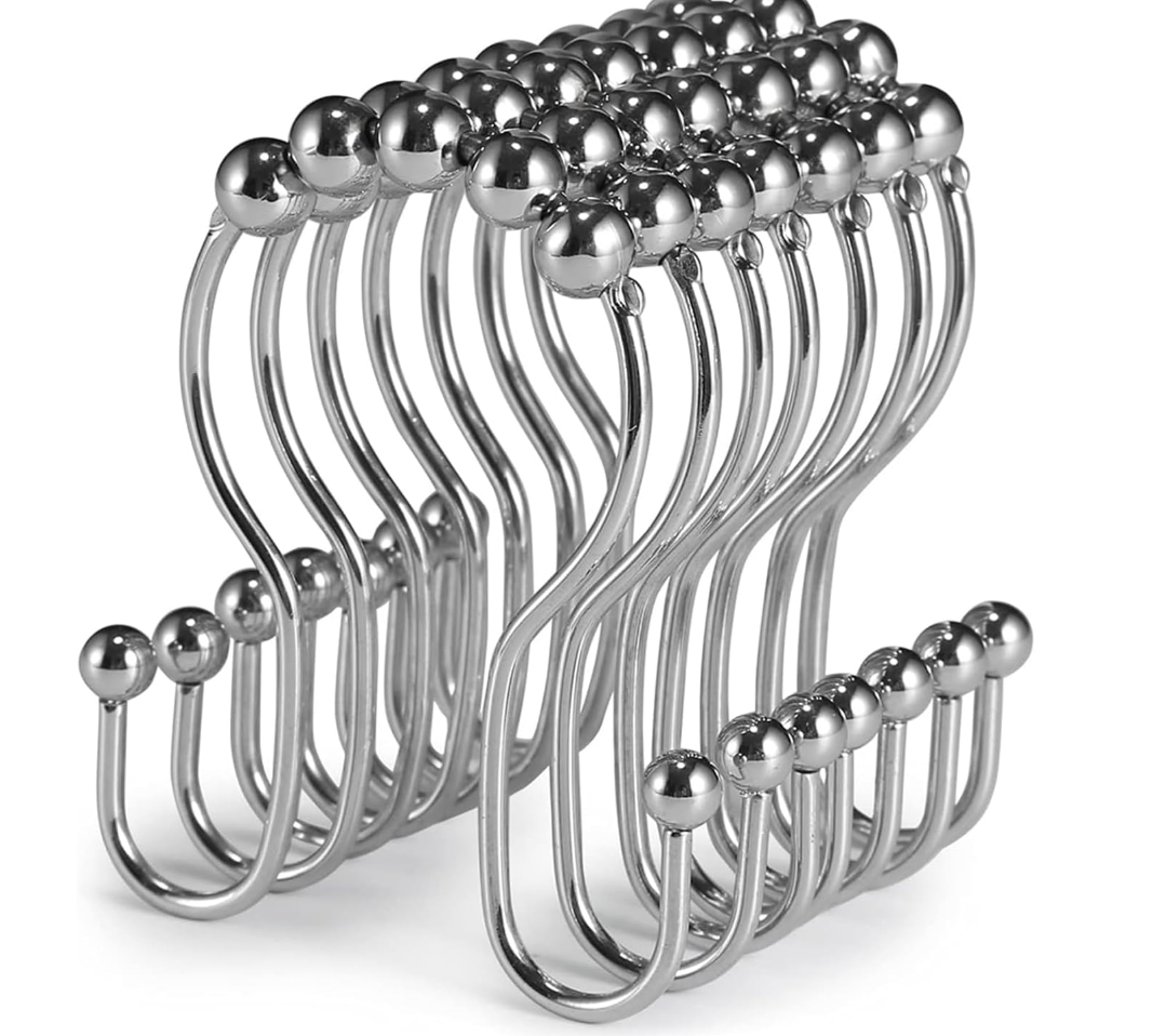 Metal Shower Curtain Hooks, Set of 12, Rust Proof Shower Curtain Hooks Rings, Durable S Shaped Hooks Hangers for Shower Curtains, Kitchen Utensils, Clothes, Towels (Chrome)