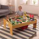 KidKraft Adventure Town Railway Wooden Train Set & Table with EZ Kraft Assembly with 120 Accessories and Storage Bins, Gift for Ages 3+, 43.5" x 31" x 21.1"