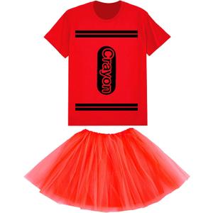 Coume Crayon T Shirt Halloween Costume Set for Women Crayon Halloween Group Team Costume Cool Tutu Skirt, Size M (Red)