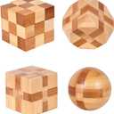 4 Pack Wooden Puzzle Games Brain Teasers Toy- 3D Puzzles for Teens and Adults - Wooden Logic Puzzle Wood Snake Cube Magic Cube Magic Ball Brain Teaser Intellectual Removing Assembling Toy