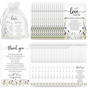 Ctosree 100 Set Wedding Favors for Guests Bulk Include 100 Pcs Self Adhesive Seed Packets Kraft Paper Seed Envelopes Let Love Grow Cards and Organza Gift Bags for Bridal Shower (Retro)