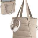 Puffer Tote Bag for Women, Lightweight Tote Bag for Work and School, Khaki
