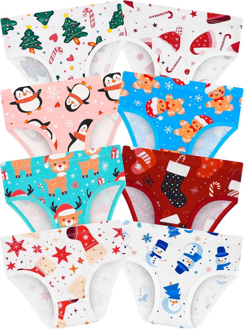 Girls' Underwear,Soft Cotton Tagless Panties for Toddlers' & Little Kids' Comfort,Breathable Briefs in Sizes 18-24 Months,2T,3T,4T,5T,6T,7,8,10,12 Years Old,8-Pack Christmas stocking-2T