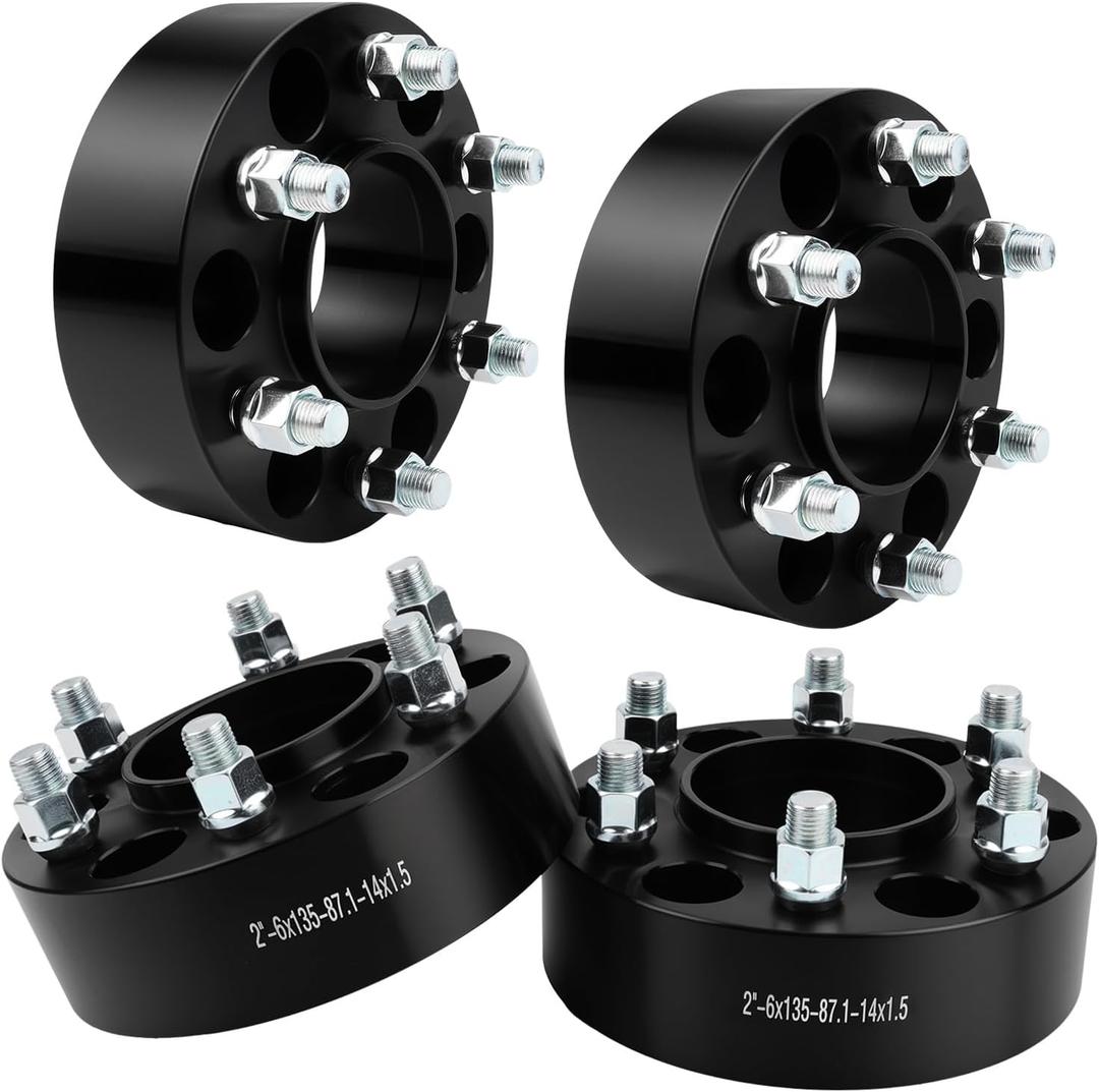 4Pcs 2 inch Hubcentric Wheel Spacers PCD 6x135 mm 6x5.3 inch Center Bore 87.1mm with M14x1.5 Studs for 2015-2025 F150 / 2015-2025 Expedition, for 2015-2025 Navigator 6x135 Forged Spacers