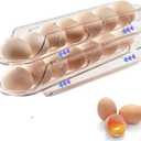 Egg Holder for Fridge,Stackable 1-4 Tiers Container,Auto Rolling Fridge Organizer for Refrigerator,Space-Saving Dispenser Holder,Refrigerator Egg Rack Transparent (2 Packs)