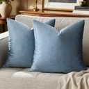 GIGIZAZA Stone Blue Velvet Decorative Throw Pillow Covers 18x18 for Sofa Living Room Soft Couch Pillow Cover Pack of 2
