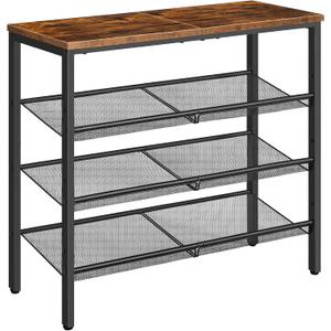 HOOBRO Shoe Rack for Entryway, 4-Tier Shoe Organizer with Adjustable Mesh Shelves, 12-16 Pairs of Shoes, Spacious Floor Mount, Metal, Industrial, Shoe Shelf for Closet, Rustic Brown BF42XJ01