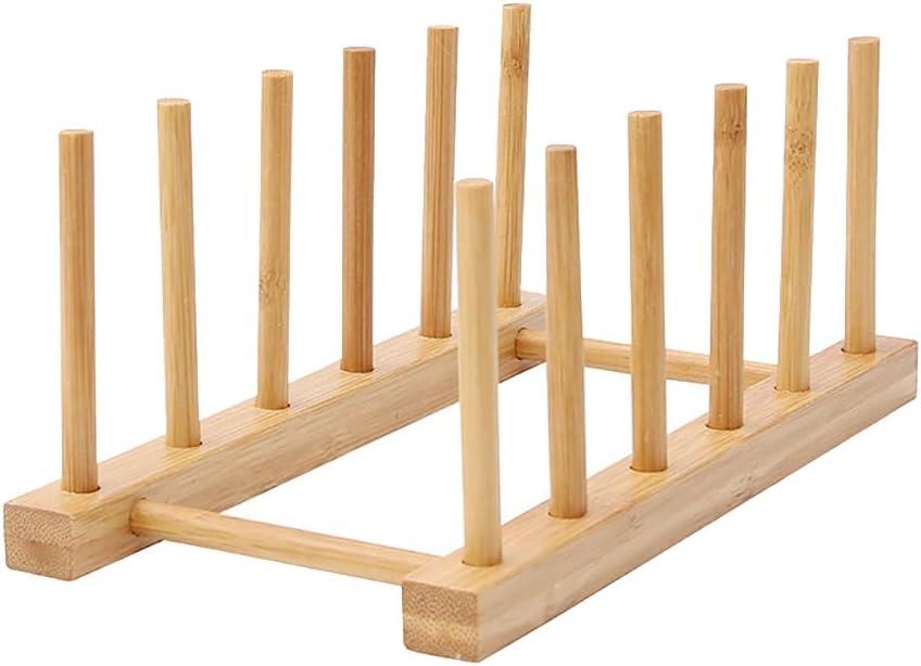 Wood Dishes Drying Rack Counter Plate Bakeware Storage Holder Pot Lid Organizer Cutting Boards Holder Stand Reusable Cabinet Containers 5 Slots