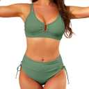 2 Piece Bikini Set U-Wire Curvy Modest Swimsuit for Women High Waisted Tummy Control 2026 Beach Swim Bathing Suits (Army Green)