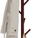Wooden Freestanding Coat Tree with 4 Height Options and 9 Hooks, Sturdy Coat Rack Stand for Clothes/Bags/Hats, Easy Assemble Save Space Coat Rack for Entryway, Bedroom, Office, Narrow Place (Brown)