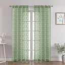 Chyhomenyc Sage Green Sheer Curtains 72 Inches Long 2 Panels Set, Light Filtering Tufted Textured Soft Airy Rod Pocket Elegant Leaf Window Treatment Drapes for Bedroom Living Room, 42" Wx72 L, 2PCS