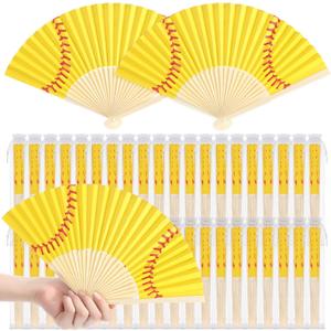 Briwooody 25 Sets Softball Handheld Foldable Fans Softball Decorative Party Favor Portable Folding Fans Sports Supply with Organza Bags Birthday Party Favor Gift for Sport Game Summer Outdoor Athletes