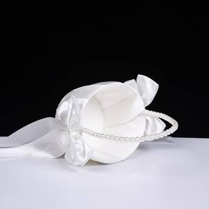 Flower Girl Basket for Wedding,Ivory Flower Girl Baskets,Pearl Handle Small Bow Flower Basket,for Weddings,Parties and Home Decor