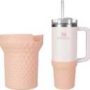 Silicone Boot for Stanley Cup 30oz / 20oz, Rose Boot Sleeve Cover Fit with Stanley H2.0 and Quencher Adventure Tumbler Accessories (30 oz & 20 oz, Rose Quartz)