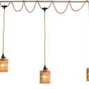 3-Light Hanging Light with Plug in Cord,Plug in Pendant Light 22ft Hemp Rope Pendant Lighting Vintage 3-Light Hanging Lamp Fixtures for Kitchen Island Living Room Bedroom