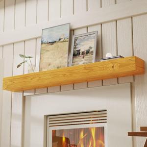 Floating Fireplace Mantel Shelf 60 inch Rustic Solid Wood Mantels for Fireplace Natural Pine Wood Mantle for Fireplace Living Room Farmhouse - 60 X 8 X 5 Rustic Natural