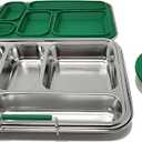 LCHLZZ Stainless Steel Bento Box, 5 Compartments Bento Lunch Box with 2 Containers, Leakproof Metal Bento Box, 304 Stainless Steel Lunch Box Containers for Office, Travel, Dishwasher Safe, Green