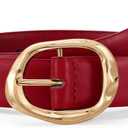 Women Leather Belt for Jeans Pants Ladies Casual Waist Belt Fashion Women Belt with Gold Buckle (Suit for waist size 38"-42", Burgundy)