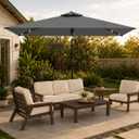 6.5 x 10ft Rectangular Patio Umbrella with Solar Lights, 16 LED Lighted Market Umbrella with Push-Button Tilt and Crank, 6 Sturdy Iron Ribs for Garden, Deck, Pool, Gray