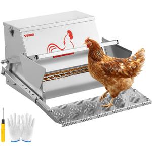 VEVOR Automatic Chicken Feeder, 25 lbs Capacity, Rainproof Treadle Poultry Feeder with Lockable Lid, No Waste, Galvanized Steel Construction, Outdoor Use, for Chicken, Bantams, Poultry, Pheasants