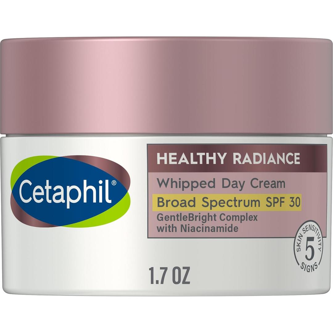 Cetaphil Face Day Cream, Healthy Radiance Whipped Day Cream w/SPF 30, Visibly Reduces Look of Dark Spots, Brightening Lotion, Designed for Sensitive Skin, Hypoallergenic, Fragrance Free, 1.7oz, BBD 6/25