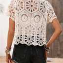 GORGLITTER Women's Tie Front Hollow Out Cardigans Short Sleeve V Neck Pointelle Knit Tops (White, S)