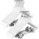 TOPIA HANGER Wooden Suit Hangers with Adjustable Metal Clips (20 Pack), Solid Smooth Wood Clothes Hangers, 360 Swivel Hook, Premium Pants Hangers for Clothes Coat, Jeans, Blouse-White,CT28W20