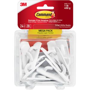 Command Small Utility Hooks, 24 Hooks and 28 Strips, Damage-Free Hanging Wall Hooks with Adhesive Strips, No Tools Adhesive Hooks for Hanging, Organization and Storage, Holds up to 1 lb
