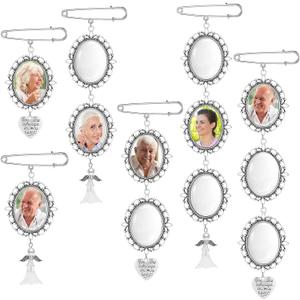 Hicarer 110 Pcs Wedding Bouquet Photo Charms Memory Charms Oval Frame Memorial Picture DIY Pin Brooch with 1.18 x 1.57 in Oval Glass Cabochon Pendants Bulk for Wedding Gift Party Bridal Shower