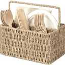 StorageWorks Wicker Flatware Organizer, Hand Woven Seagrass Cutlery Holder for Countertop with Handle, 1 Pack