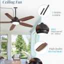 52 Inch Wet Rated Outdoor Ceiling Fan with Lights and Remote,IP65 Hanging Gazebo Fan with 3CCT 6-Speed DC Motor,Brown Waterproof Plug in Ceiling Fan with Cord for Patios Porch Pergola Pavilion