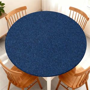 Round Fitted Tablecloth with Elastic Edge for Up to 45"-48" Round Table, Waterproof Tablecover for Camping, Indoor, Outdoor, Holiday, Summer, Blue