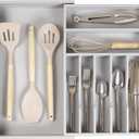 KitchenEdge Premium Silverware, Flatware and Utensil Organizer for Kitchen Drawers, Food-Safe Contract Grade, Expandable from 10.5 to 19 In, Gray Bamboo