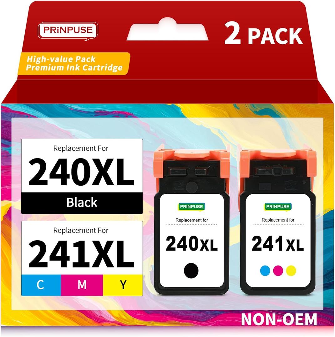 240XL 241XL Combo Pack PG-240XL CL-241XL Replacements for Canon 240 and 241 Ink Cartridges Black Color Used with Canon Pixma Printer MG3600 MG3620 TS5100 TS5120 MG3520 MG2120 MX452 MX512