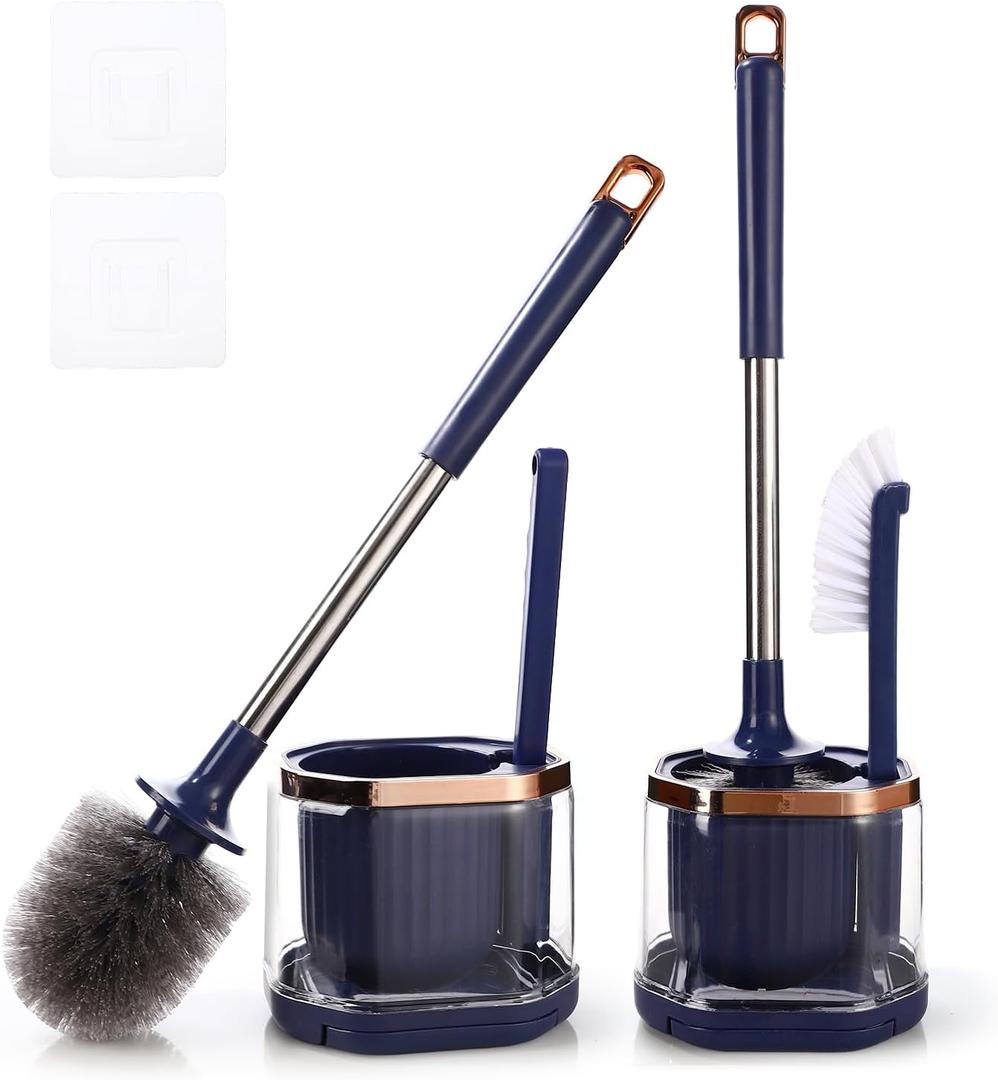 Toilet Bowl Brush and Holder 2 Pack Long Handled Toilet Brush Set for Bathroom with Gap Cleaning Brush and Clip deep Cleaning Wall-Mounted Household 3-in-1 Cleaning Brush Set Blue