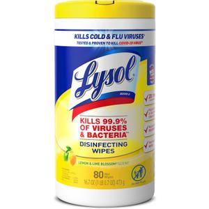 Lysol Disinfecting Wipes Bundle, Home Apartment Dorm Room Essentials and Cleaning Supplies, All Purpose Cleaner, Multi-surface Cleaning Wipes, Lemon and Lime Sanitizing Wipes Bundle, 80 Count