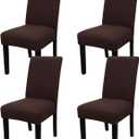 JQinHome 4 Pcs Dining Chair Slipcover,High Stretch Removable Washable Chair Seat Protector Cover for Home Party Hotel Wedding Ceremony (Pack of 4, Coffee)