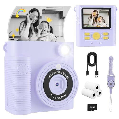 FKATEEN Kids Camera Instant Print, Christmas Birthday Gifts Girls Boys Aged 3-12, HD Digital Video Cameras Toddler, Instant Cameras for 3 4 5 6 7 8 9 10 Year Old Girls Boys with Print Paper