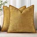 decorUhome Chenille Throw Pillow Covers 18x18 Set of 2, Thick Textured Slubby Neutral Decorative Pillow Covers with Elegant Design for Couch, Sofa, Living Room, Mustard Yellow