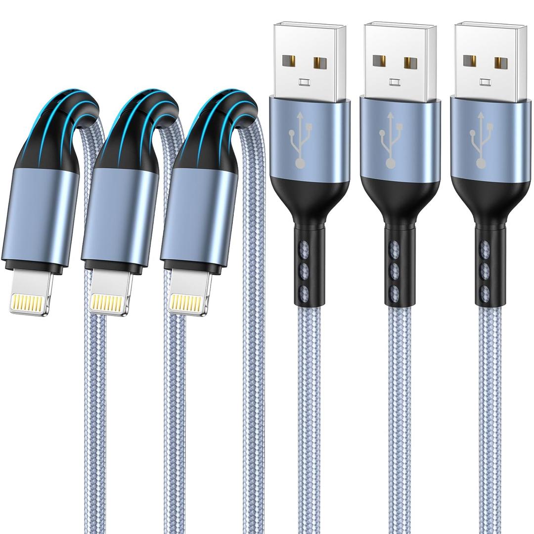 iPhone Charger 3pack 10FT Apple MFi Certified Nylon Braided Lightning Cable Fast Charging Long USB Charging Cable High Speed Transfer Cord for iPhone 14 13/12/11 Pro Max/XS MAX/XR/XS/X/8/7/Plus/6S (Slate blue)