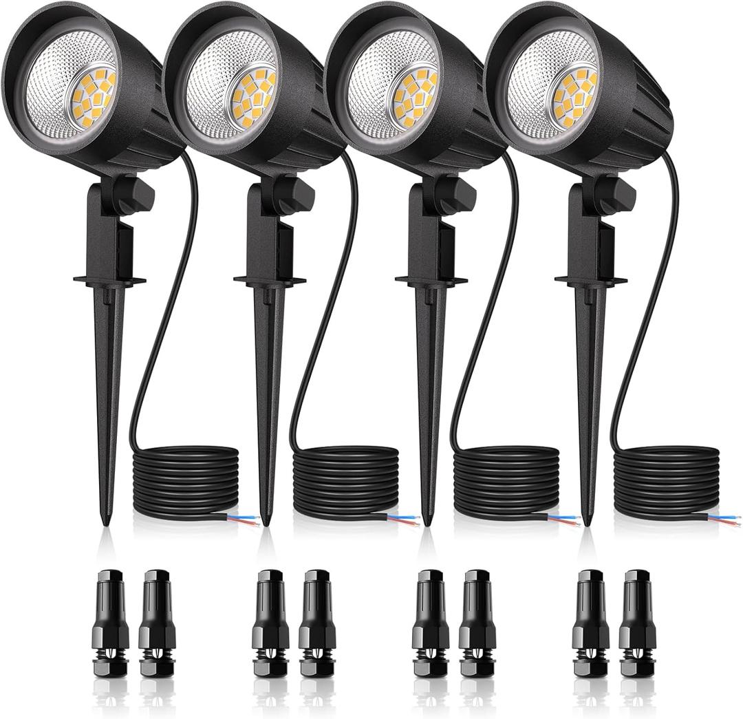 MEIKEE 7W Low Voltage LED Landscape Lights 800LM 12V Outdoor Landscape Lighting 2700K Warm White IP66 Waterproof Garden Pathway Lights Yard Lawn Spotlights with Connectors (4 Pack)
