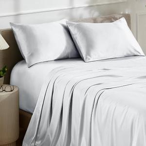 Bare Home Poly Satin Sheet Set - California King - Luxury Soft and Smooth Satin - for Hair and Skin - Breathable - Similar to Silk - Deep Pocket up to 15 - Bedding Sheet Set (Cal King, White)