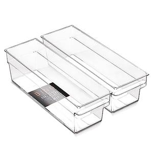 6 Pack BINO | Plastic Storage Bins, Small - Shallow | THE HANDLER COLLECTION | Multipurpose Organizer Bins | Kitchen Pantry Organizers and Storage | Clear Containers for Organizing Home | Freezer Organizer 