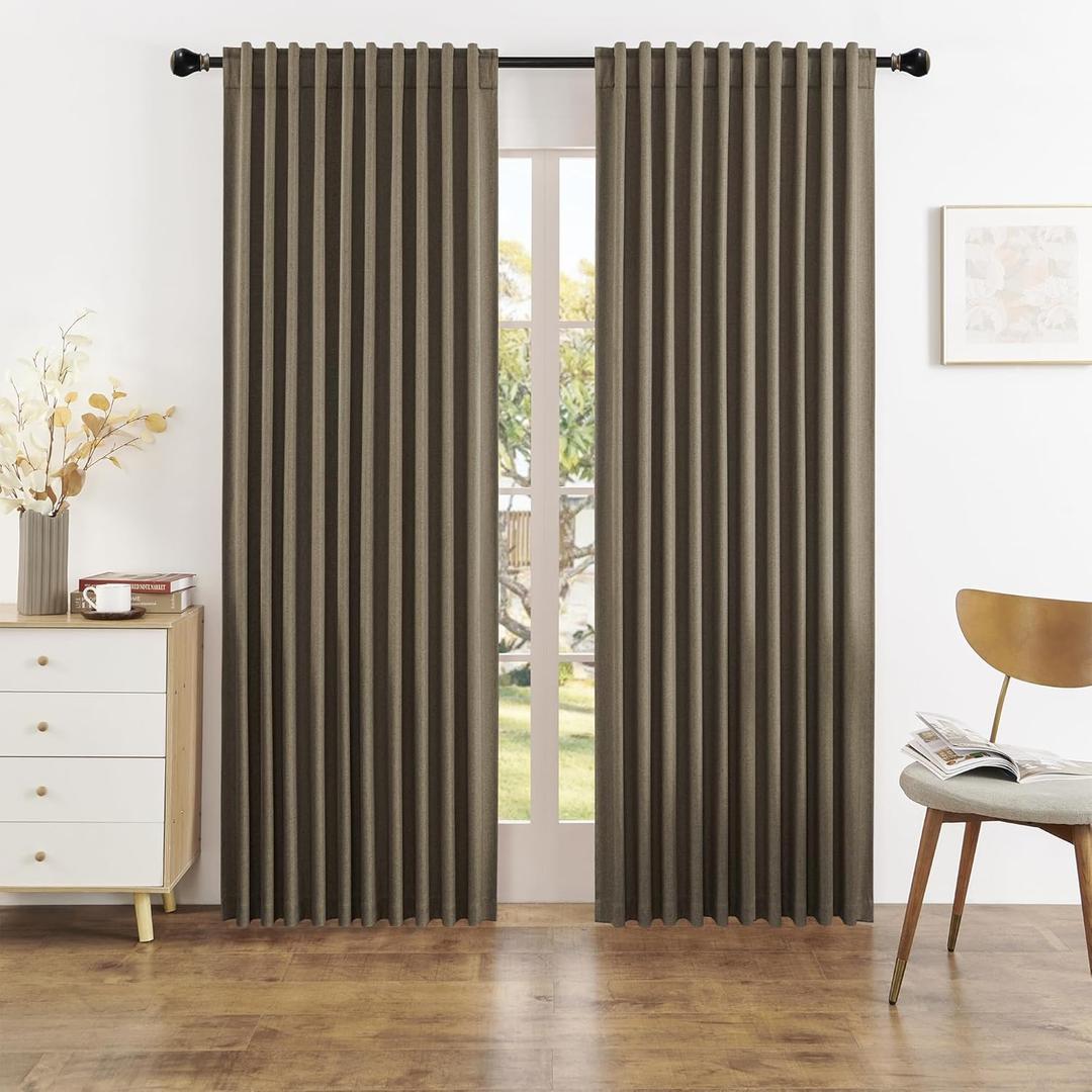 Faux Linen Full Blackout Curtains Vertical Drapes for Patio Sliding Glass Door,Back Tab Pinch Pleated Window Treatment Curtains,W84 x L96,2 Panels Set,Chocolate Brown