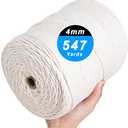 AIFUN Macrame Cord 4mm x 547Yards, Natural Cotton Macrame Rope - 4 Strands Twisted Macrame Cotton Cord for Wall Hanging, Plant Hangers, Crafts, Gift Wrapping and Wedding Decorations（4mmX500m）
