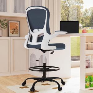 Drafting Chair, Tall Office Chair with Flip-up Armrests Executive Ergonomic Computer Standing Desk Chair, Office Drafting Chair with Lumbar Support and Adjustable Footrest Ring (Dark Grey)