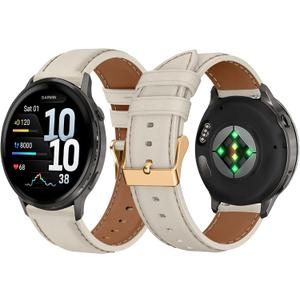 Leather Watch Bands for Garmin Venu 4 45m / Venu 3 45mm/Venu 2, 22mm Soft PU Leather Bracelet Wristband, Replacement Straps for Garmin Forerunner 265S/255S/255S Music/Vivoactive 4S/Active - Off-white