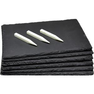Juvale Mini Charcuterie Boards - 11.8 x 7.9 in, Black, Set Of 6 - Reusable Slate Plates with 3 Chalk Pieces - Heat-Resistant & Non-Porous - Versatile Sushi Plates & Gourmet Cheese Platter Display