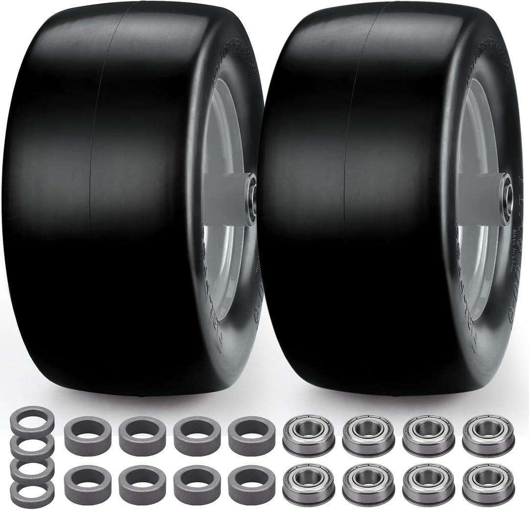 11x 6.00-5 Flat Free Tire, 2 Pack Zero Turn Front Mower Tires, 11x6.00-5 Solid Lawn Mower Tire with 3/4" or 5/8" & 1/2" Bearings, 450lbs, 6"- 8" Centered Hub for Bad Boy/Cub Cadet Lawn Mowers, 11x6.00-5 Solid TiresGery Rim)