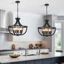Farmhouse Black Chandelier, Modern Industrial Adjustable Height Pendant Light, Rustic Vintage Style for Dining Room, Kitchen Island, Entryway, Hallway, Foyer, 19.5"